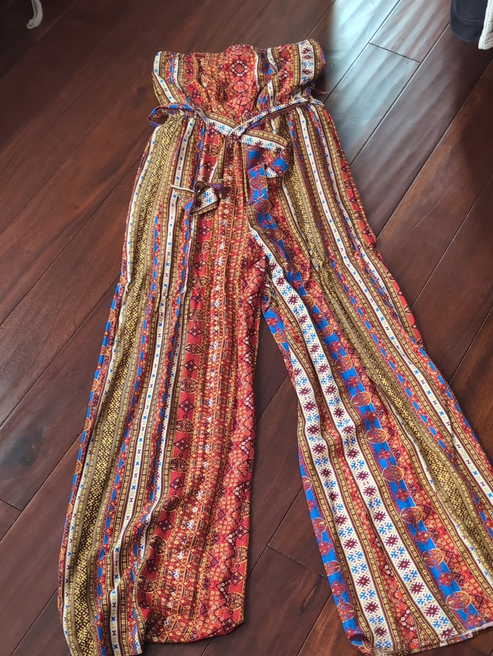 Strapless Boho Wide-Leg Jumpsuit - Red Multi - Picture 1 of 4